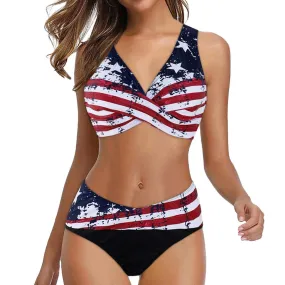 Gepolsterter Bikini in Übergröße DD  mit amerikanischer Flagge