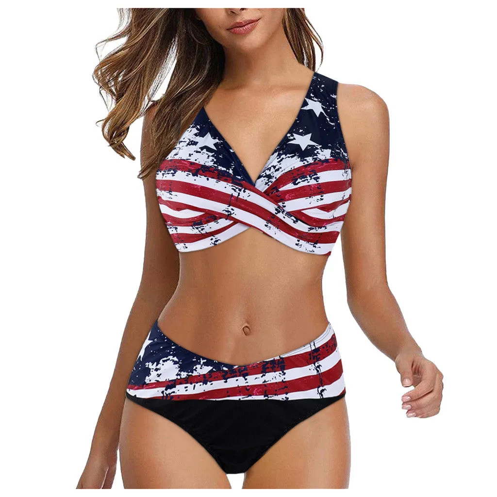 Gepolsterter Bikini in Übergröße DD  mit amerikanischer Flagge