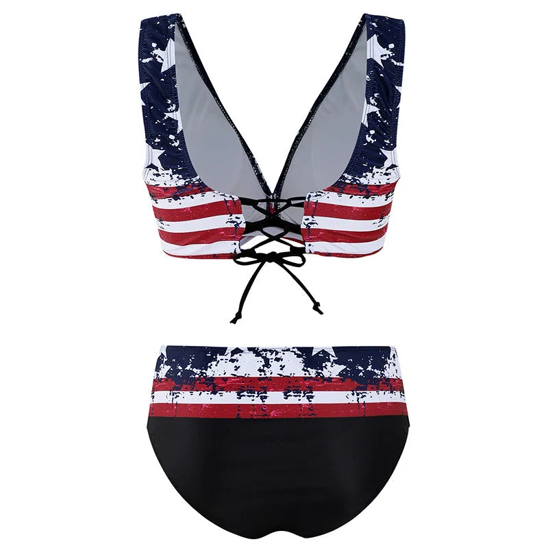 Gepolsterter Bikini in Übergröße DD  mit amerikanischer Flagge