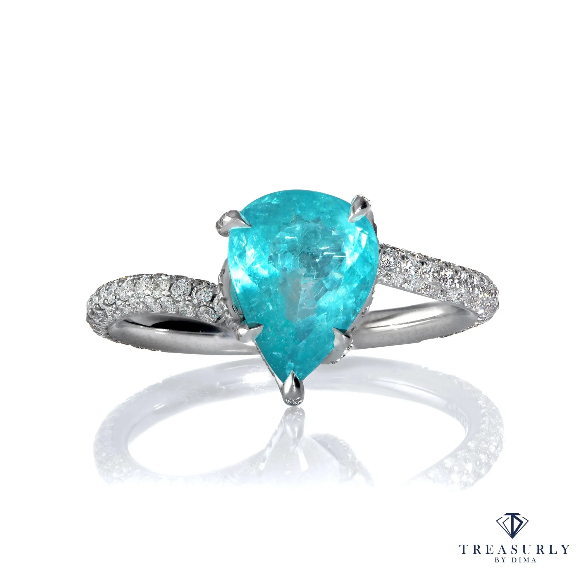 GIA 2.84ct Natural PARAIBA TOURMALINE Pear Shape Diamond Platinum Dalinda Ring