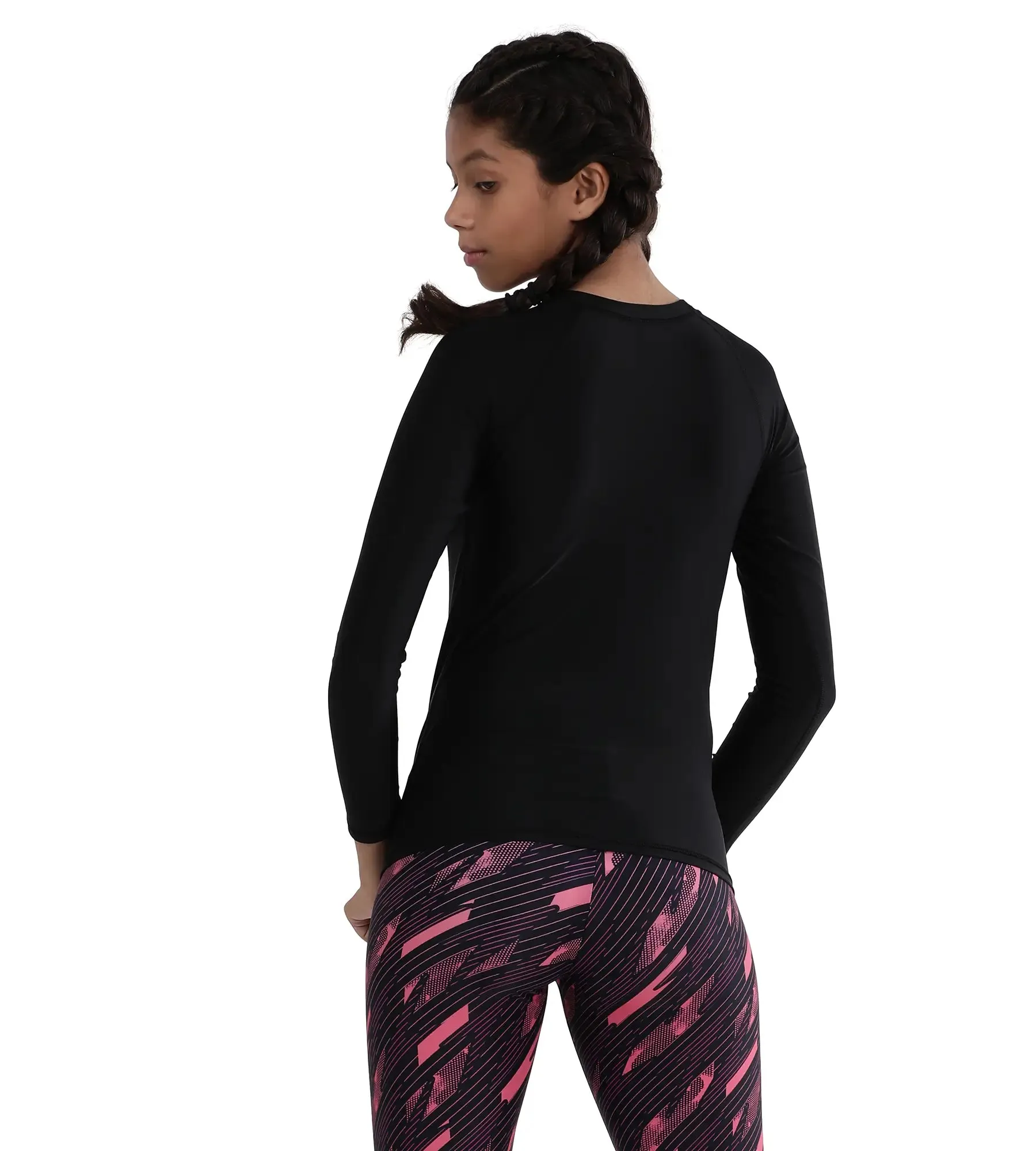 Girl's Endurance Solid Long Sleeve Suntop - Black  &  Fandango Pink