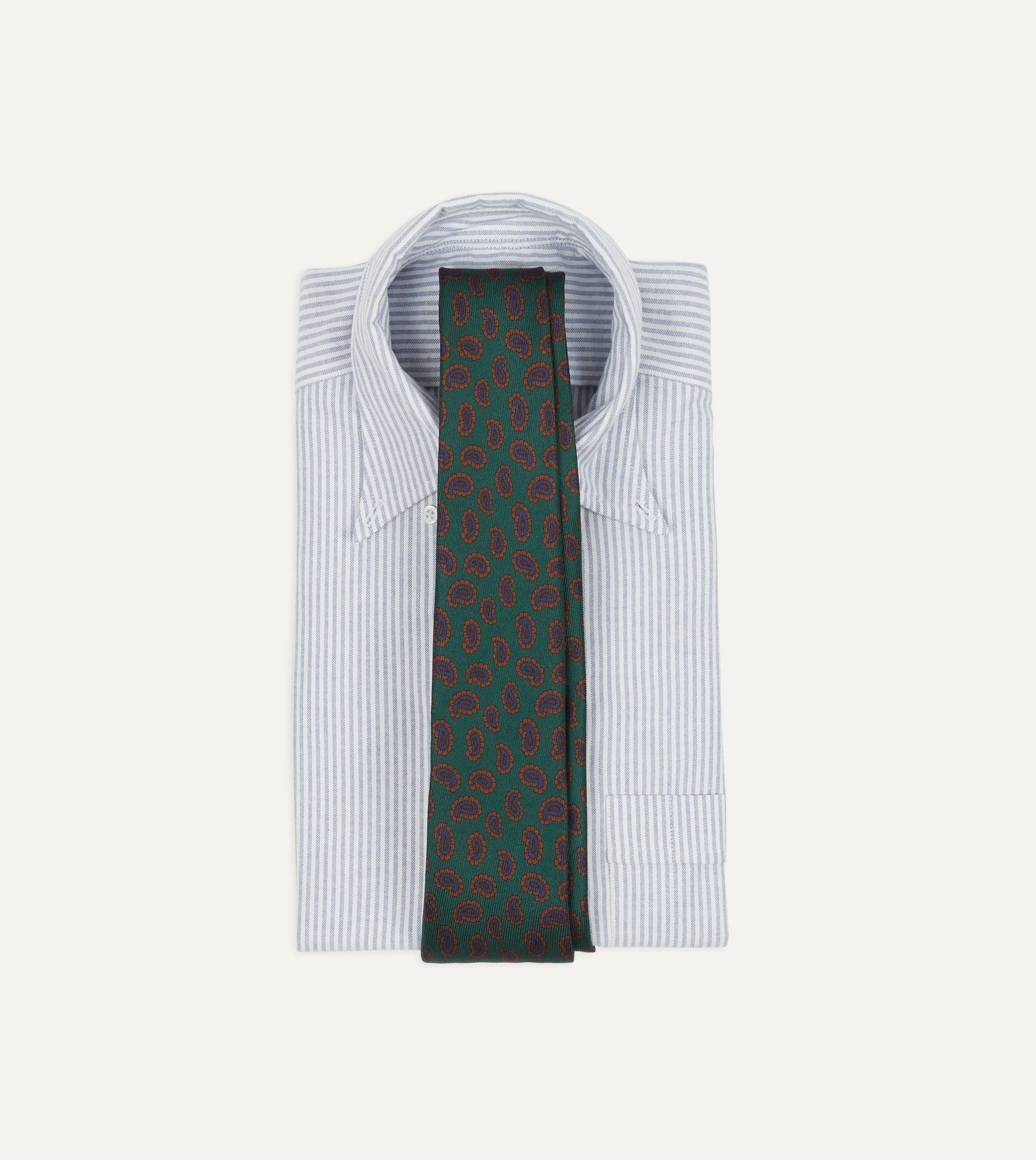 Green Paisley Leaf Print Silk Tipped Tie