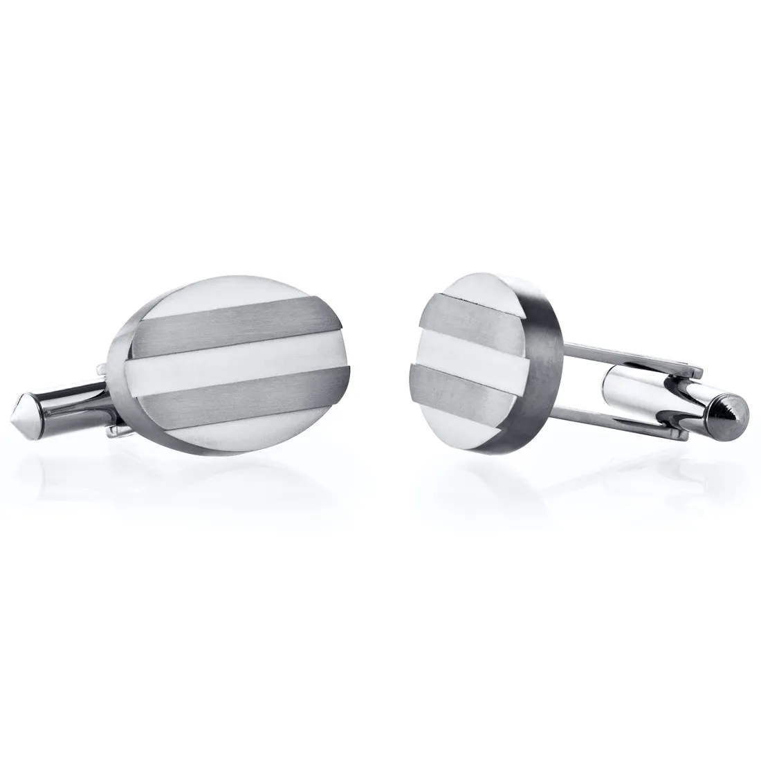 Grooved Brushed Finish Oval Titanium Cufflinks