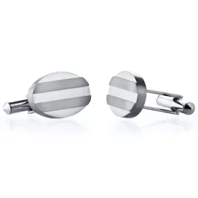 Grooved Brushed Finish Oval Titanium Cufflinks