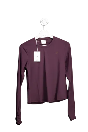 gymshark Purple Elevate Long Sleeve Ruched Top Plum Brown UK S