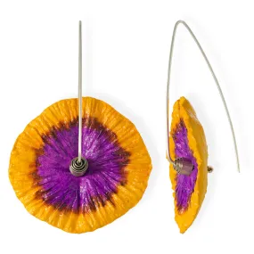 Handmade Flower Earrings Made From Papier-Mâché Orange Purple