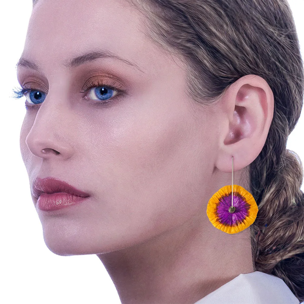 Handmade Flower Earrings Made From Papier-Mâché Orange Purple