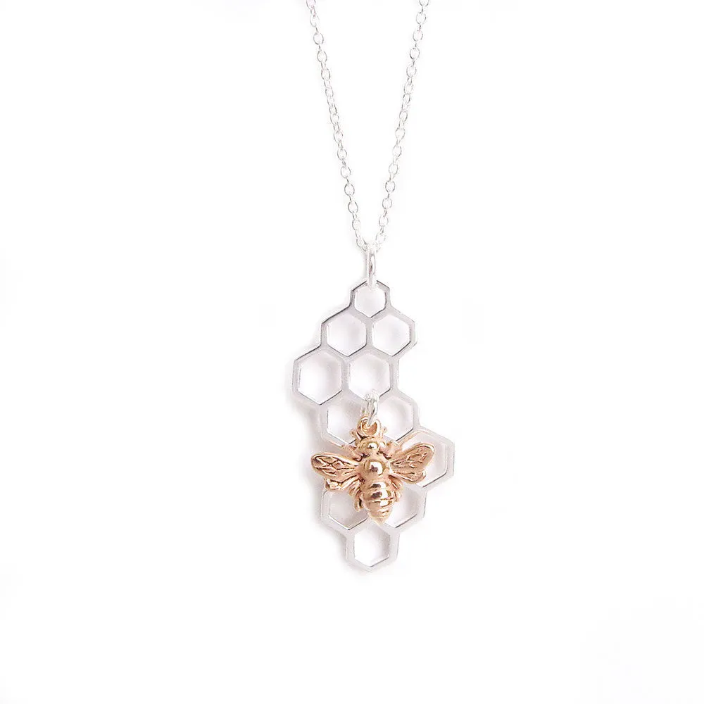 Honeycomb Necklace with Bee Charm