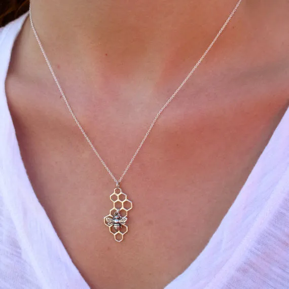 Honeycomb Necklace with Bee Charm