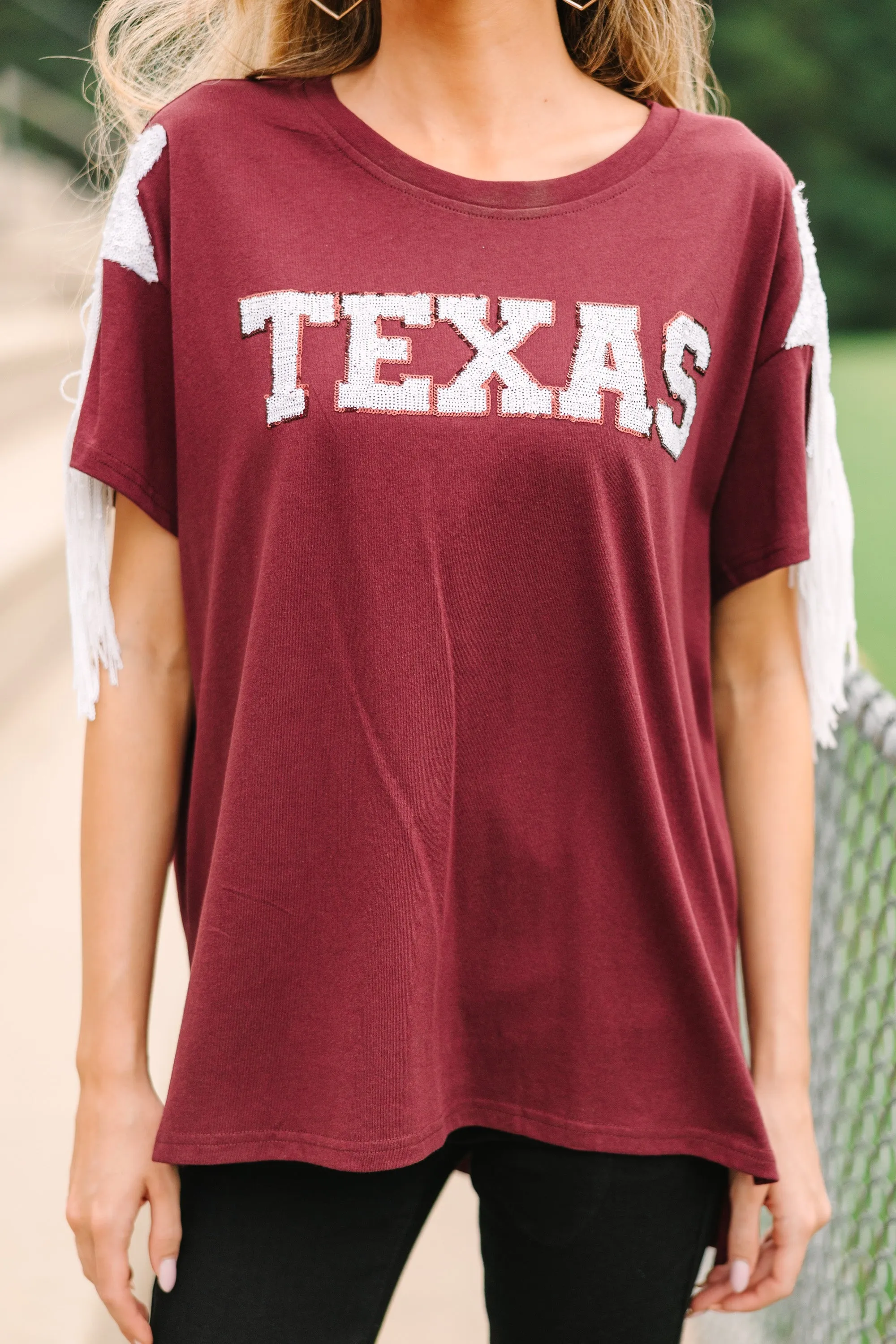 Howdy Maroon Red Sequin Top