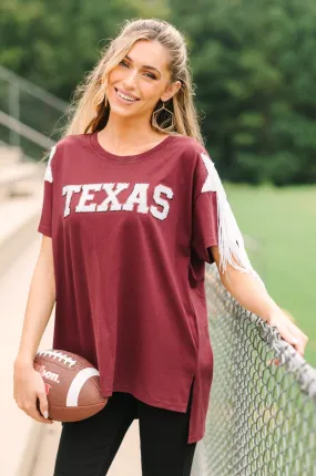 Howdy Maroon Red Sequin Top