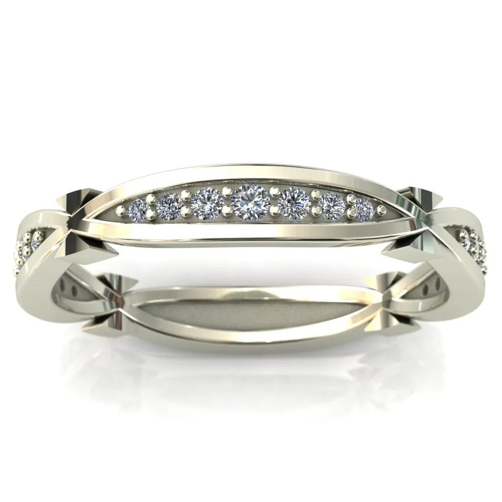 Infinity Ribbon Round Cut Gems Couple's Full Eternity Matching Two-Band Set