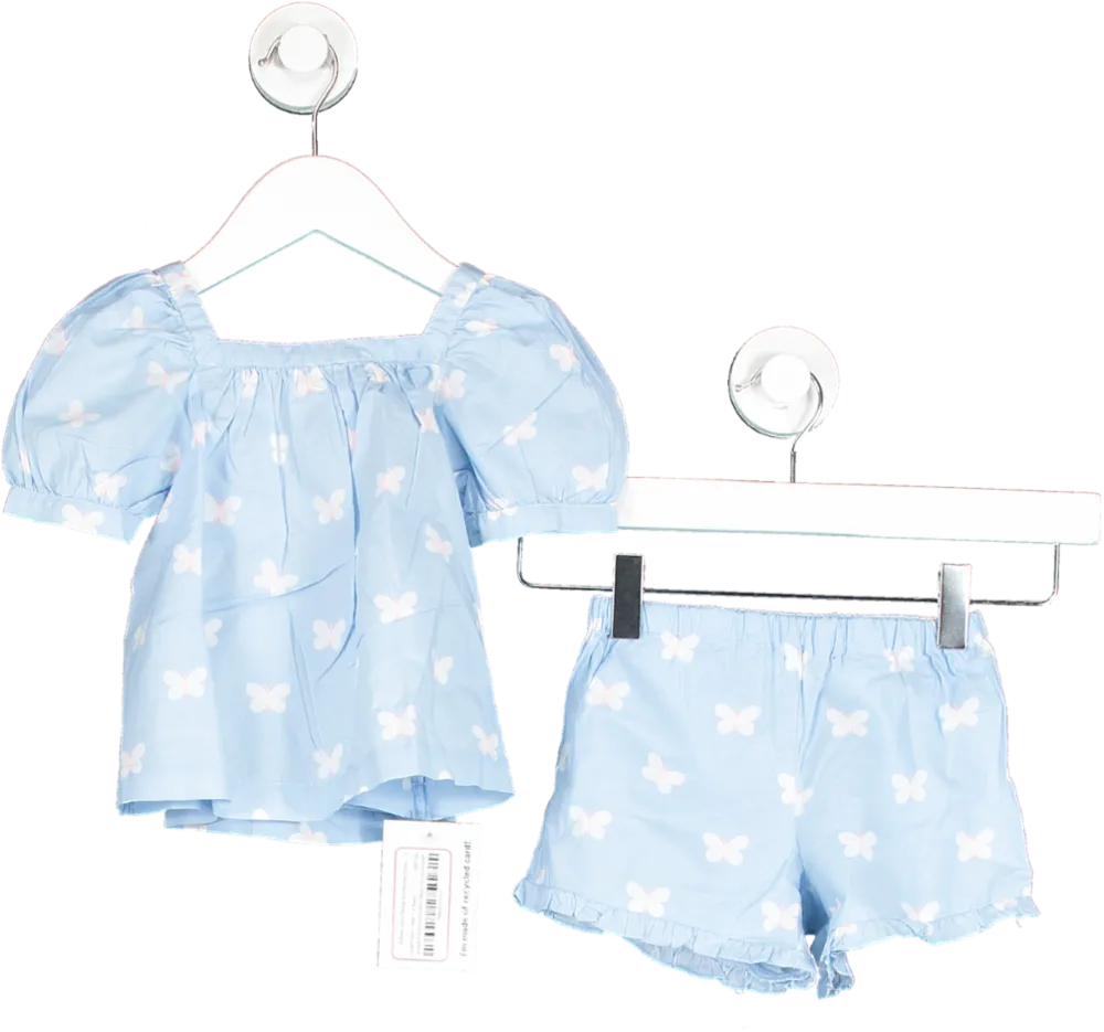 Jacadi Paris Blue Butterfly Cotton Blouse And Bloomer Shorts 2 Years