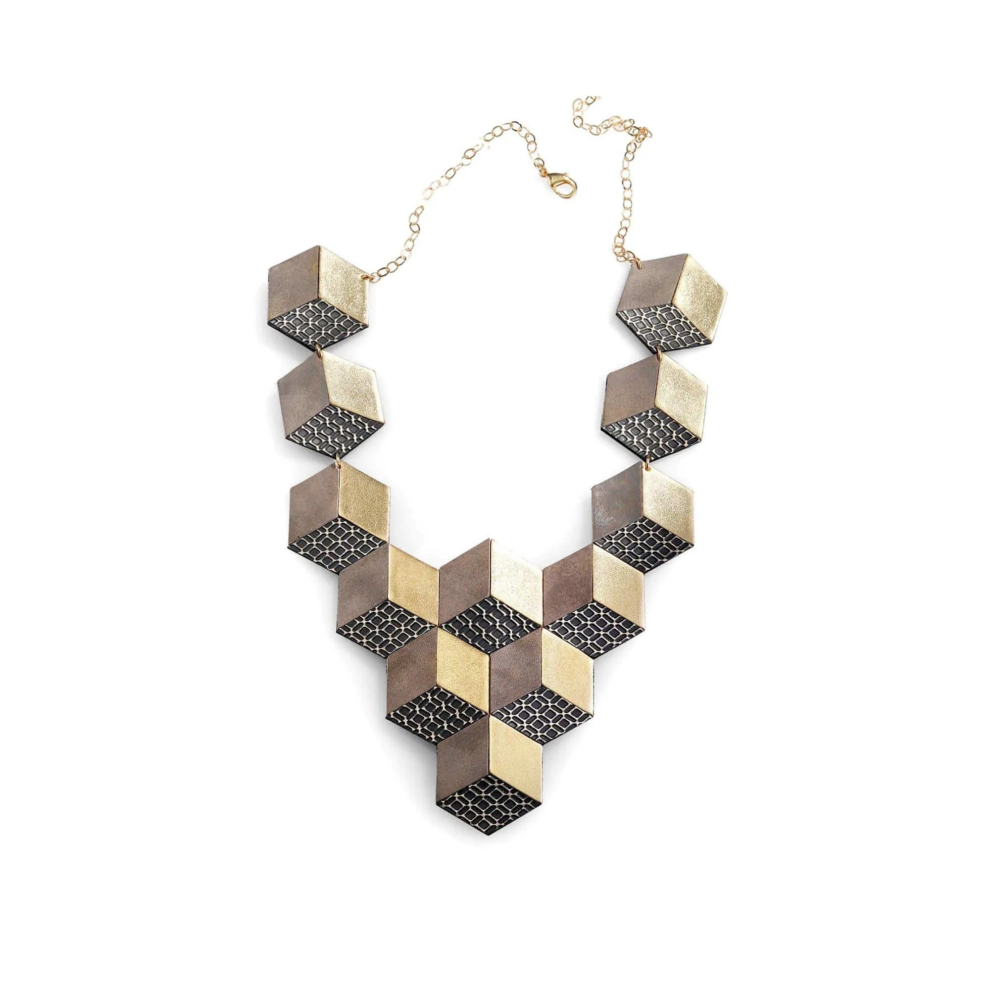 Jeanne Darc gold leather bib necklace