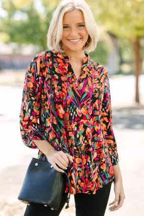 Just For Me Black Floral Blouse