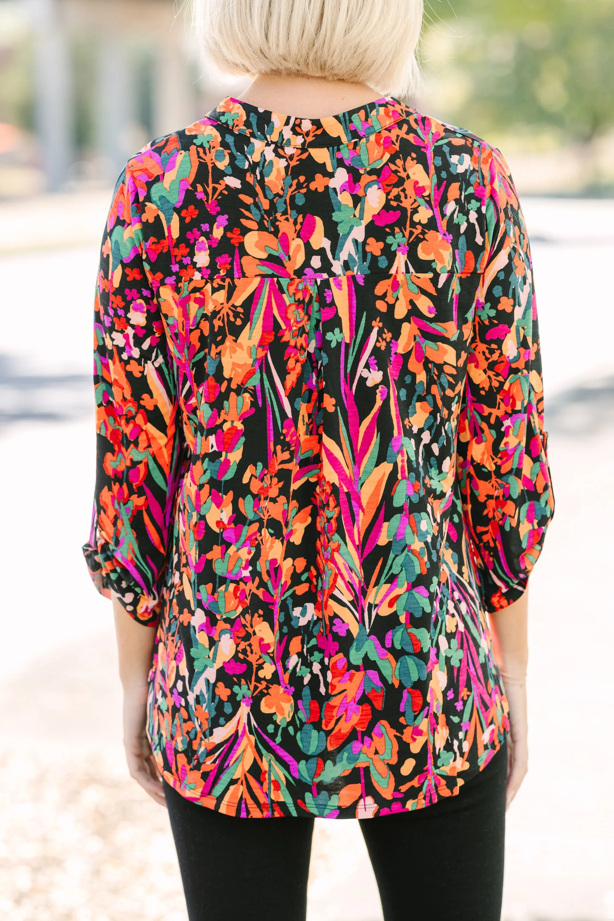 Just For Me Black Floral Blouse