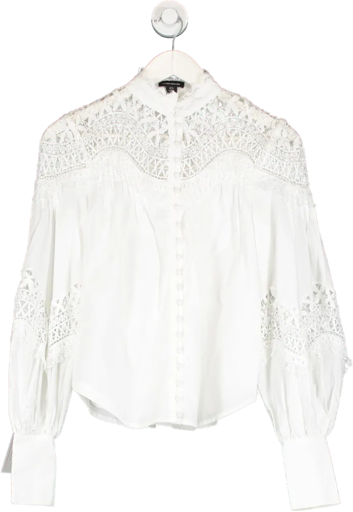 Karen Millen White Lace Trimmed Blouse UK 6