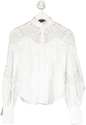 Karen Millen White Lace Trimmed Blouse UK 6