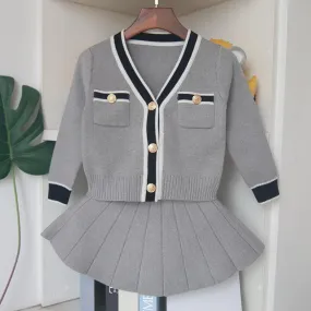 Kids Skirt Suit Girls Cardigan With Skirt Cothing Set