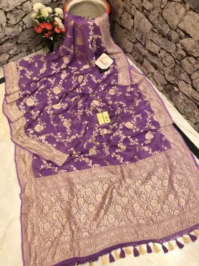 Lavender Color Pure Khaddi Georgette Banarasi Saree