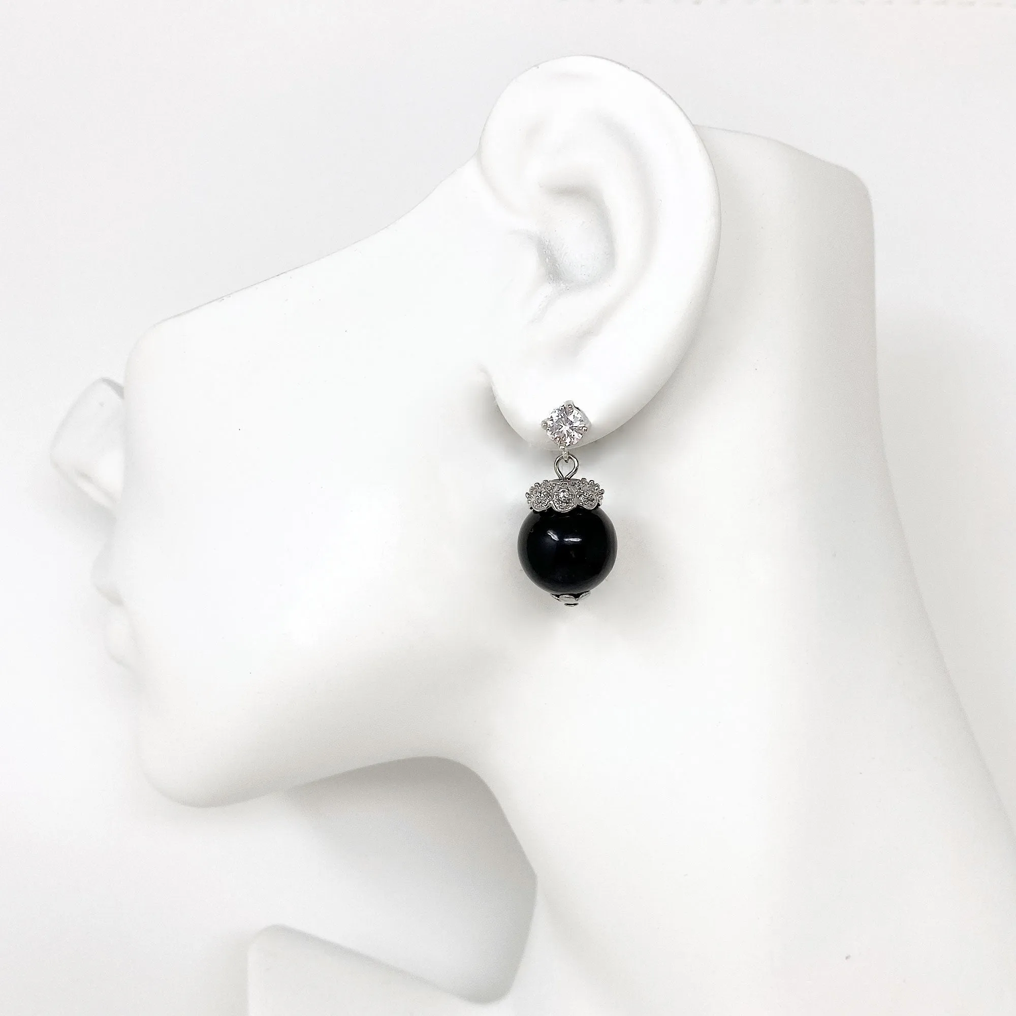 LAVIGNE platinum and black pearl earrings