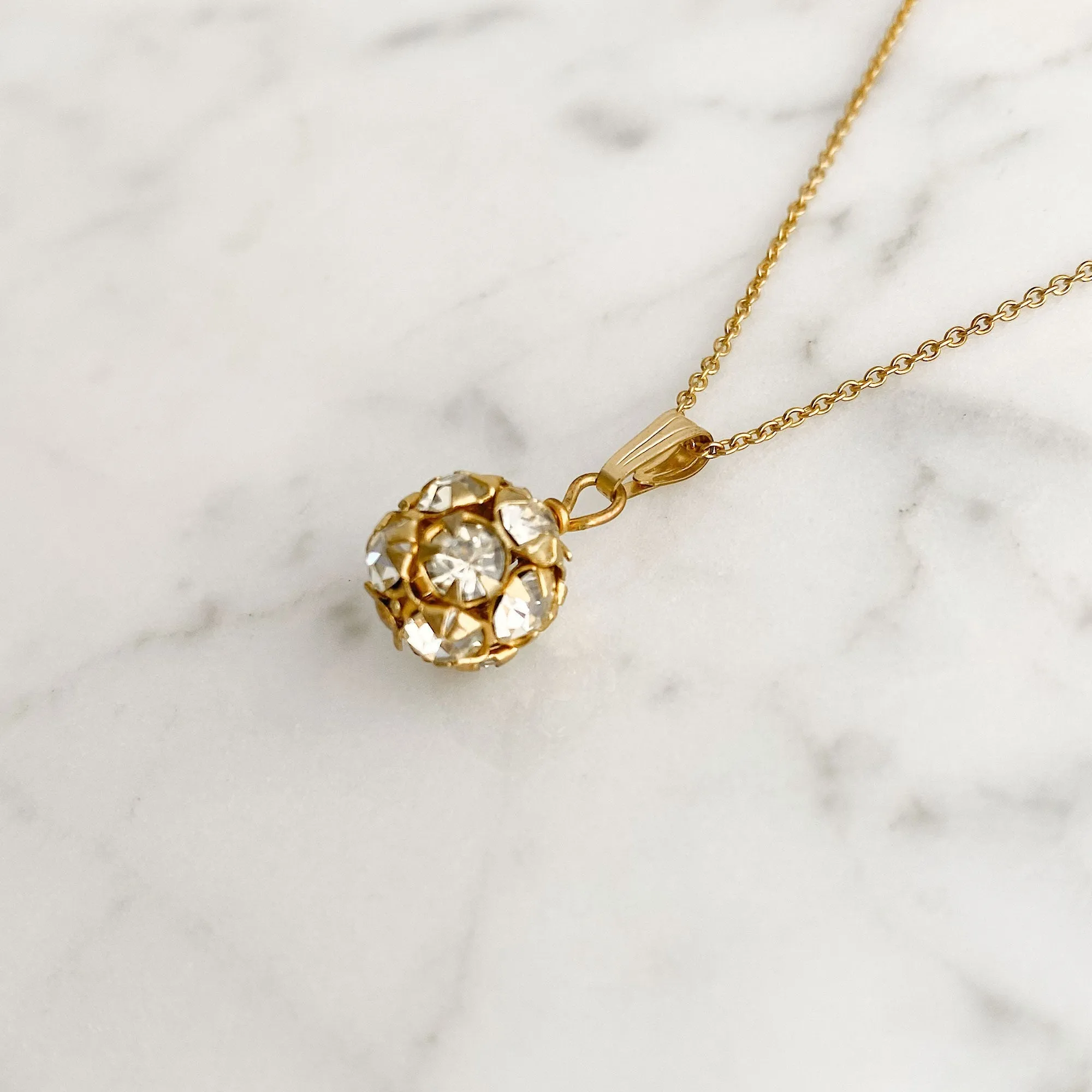 LOLA gold rhinestone ball necklace