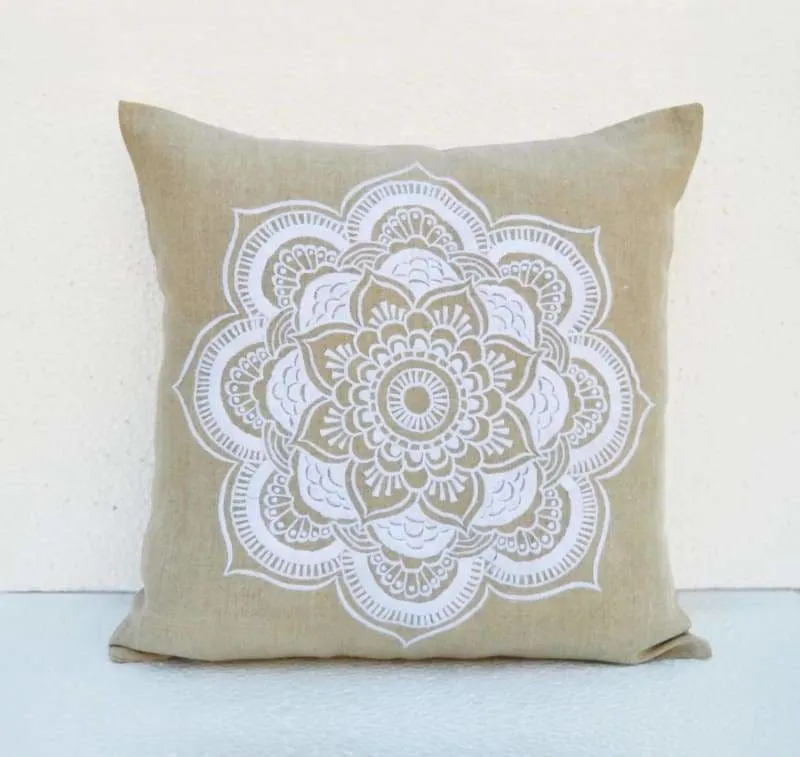 Mandala linen handmade pillow cover