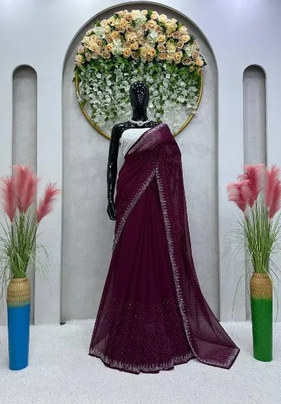 Maroon Silver Patywear Designer Saree