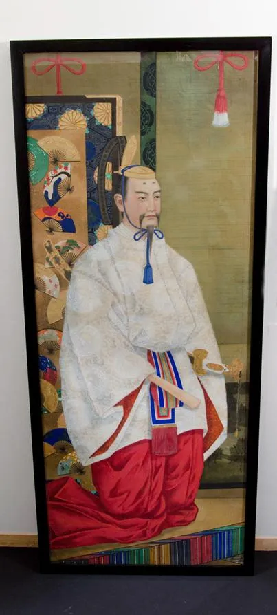 Meiji Period Japanese Imperial Painting on Silk with Man in White and Red