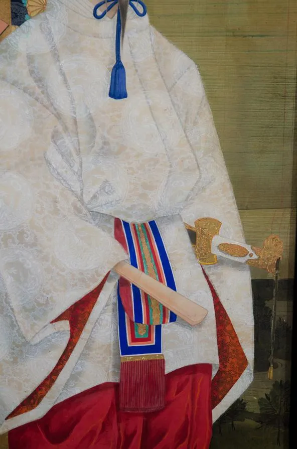 Meiji Period Japanese Imperial Painting on Silk with Man in White and Red