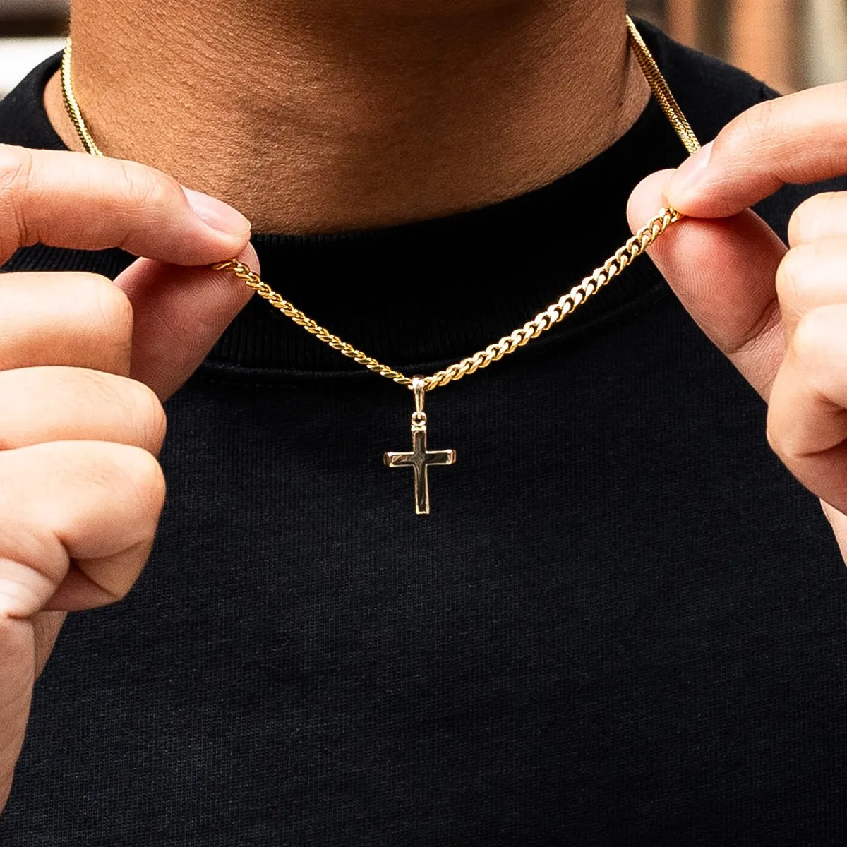 Micro Simple Cross Pendant in Yellow Gol