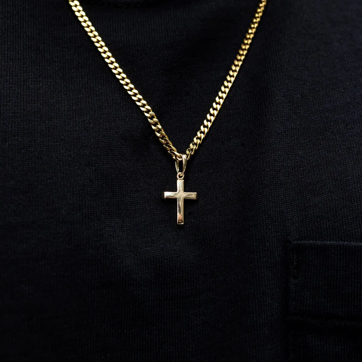 Micro Simple Cross Pendant in Yellow Gol