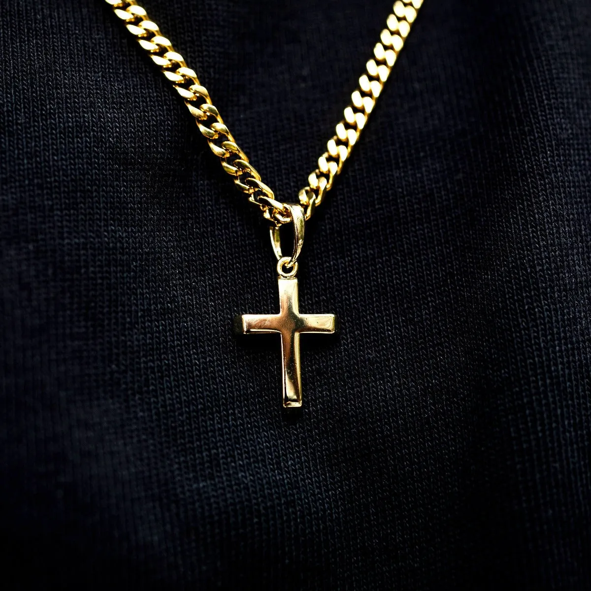 Micro Simple Cross Pendant in Yellow Gol