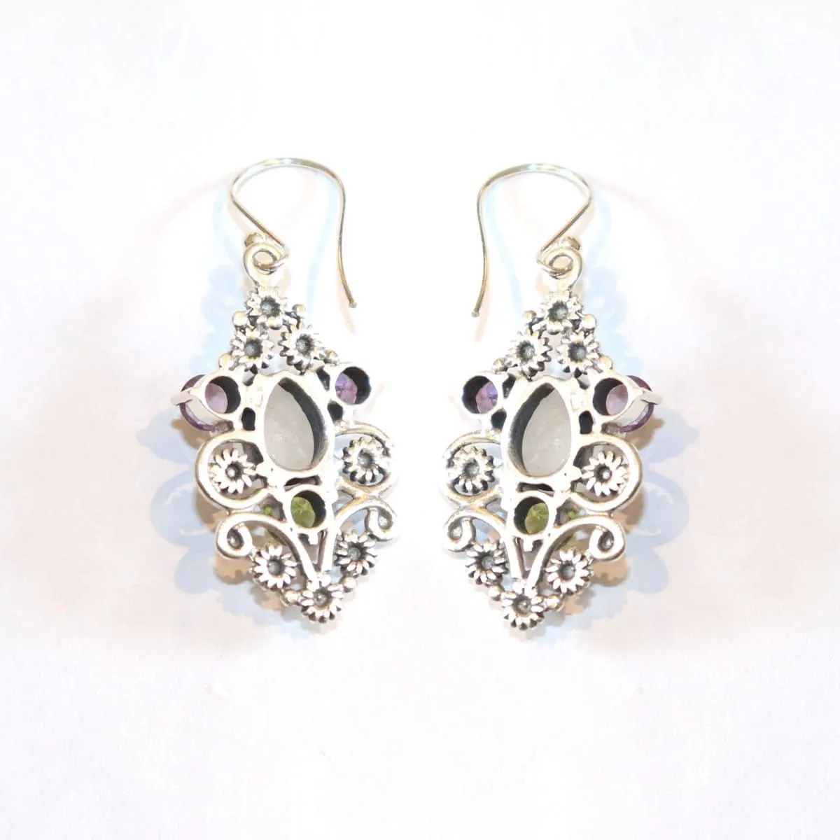 Natural Multi Gemstone Earring -Handmade Silver Earrings- 925 Sterling Silver Earrings -Gift for her