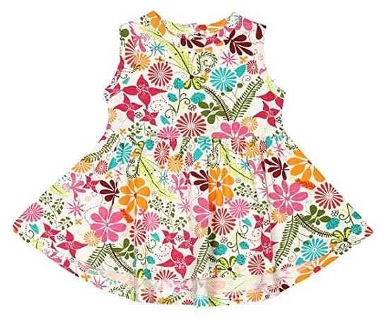 Nino Bambino 100% Organic Cotton White N Multicolour Floral Sleeveless Frock For Baby Girls (Certified ORGANIC) - 1 Pc (3 To 4 Years)