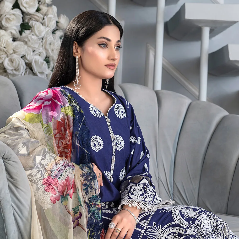 Noor Jahan Mushk Printed Lawn Chikenkari Embroidered Unstitched 3Pcs Suit