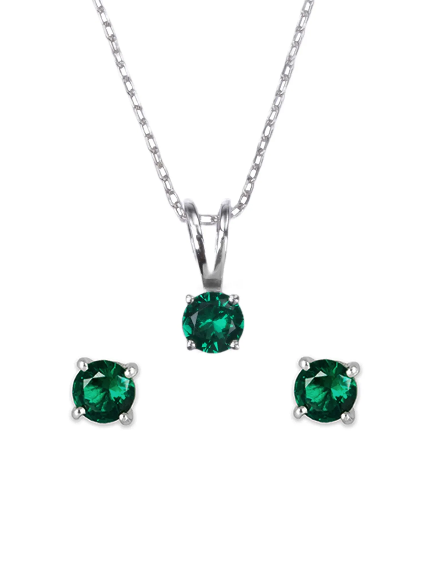 Ornate Jewels Emerald Solitaire Necklace With Earrings