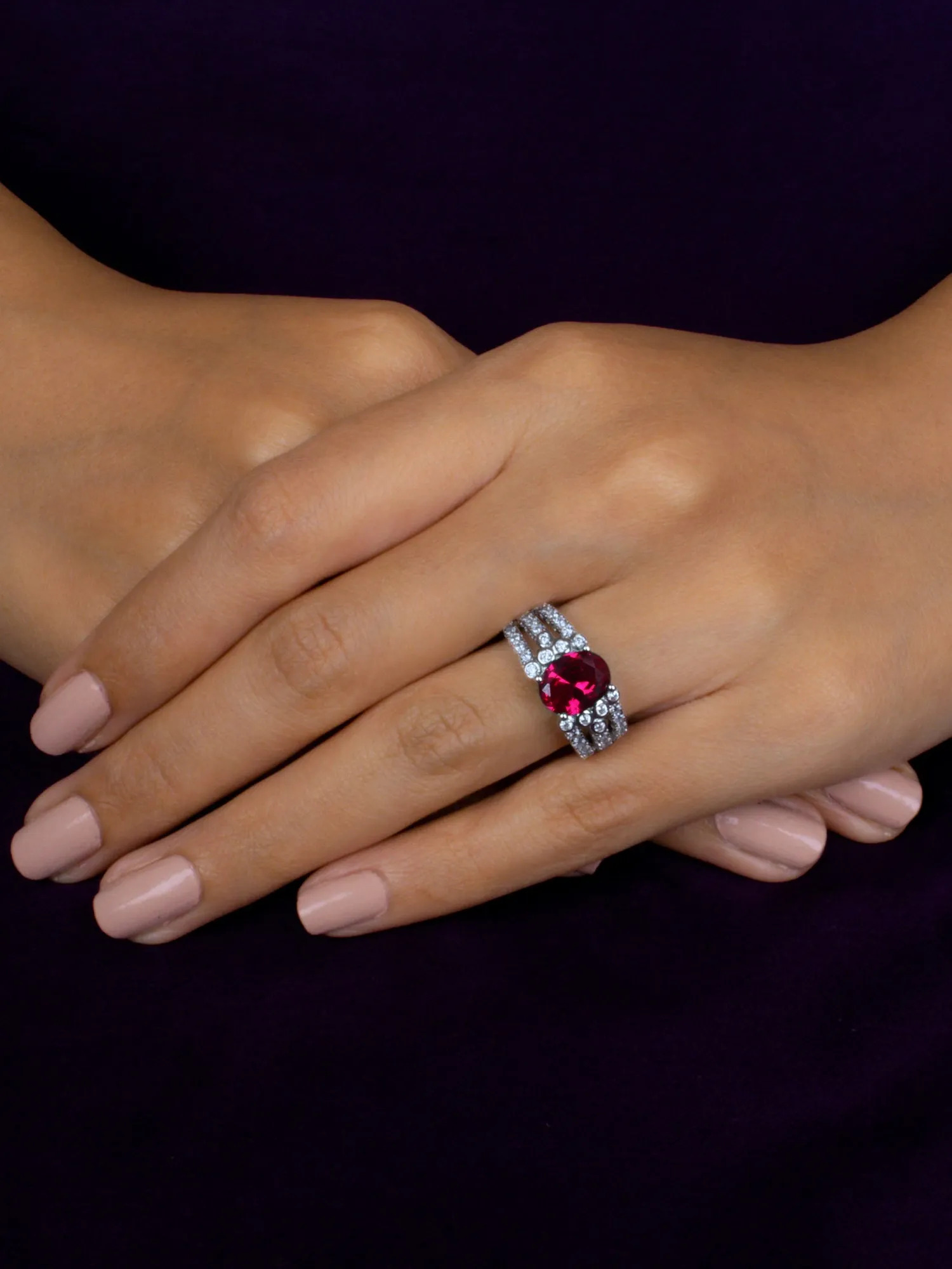 Oval Ruby 2.5 Carat Silver Ring For Women