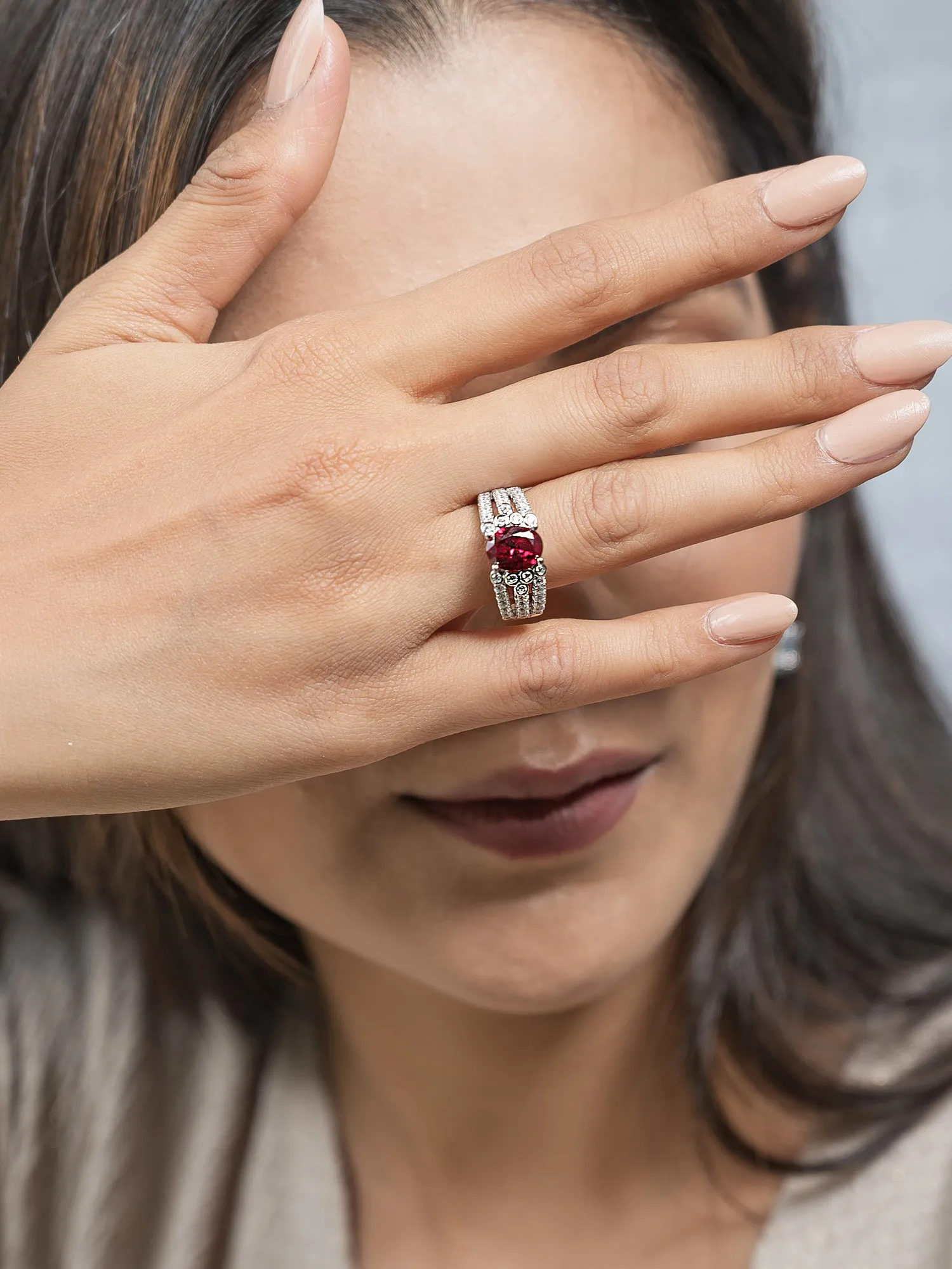 Oval Ruby 2.5 Carat Silver Ring For Women