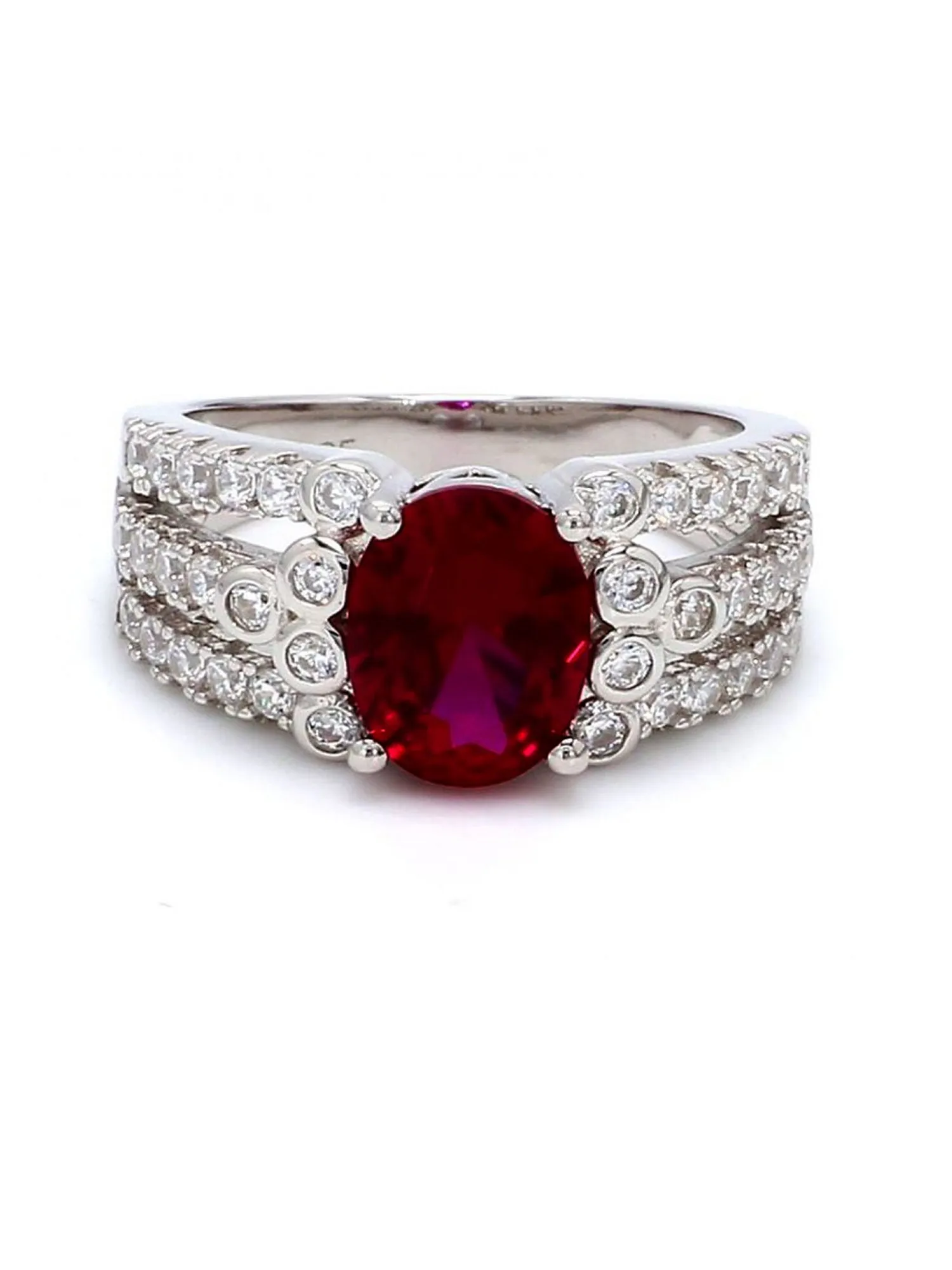 Oval Ruby 2.5 Carat Silver Ring For Women