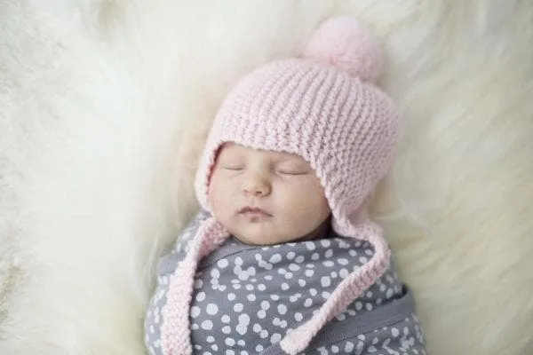 Pink Merino Wool Hat with Pompoms