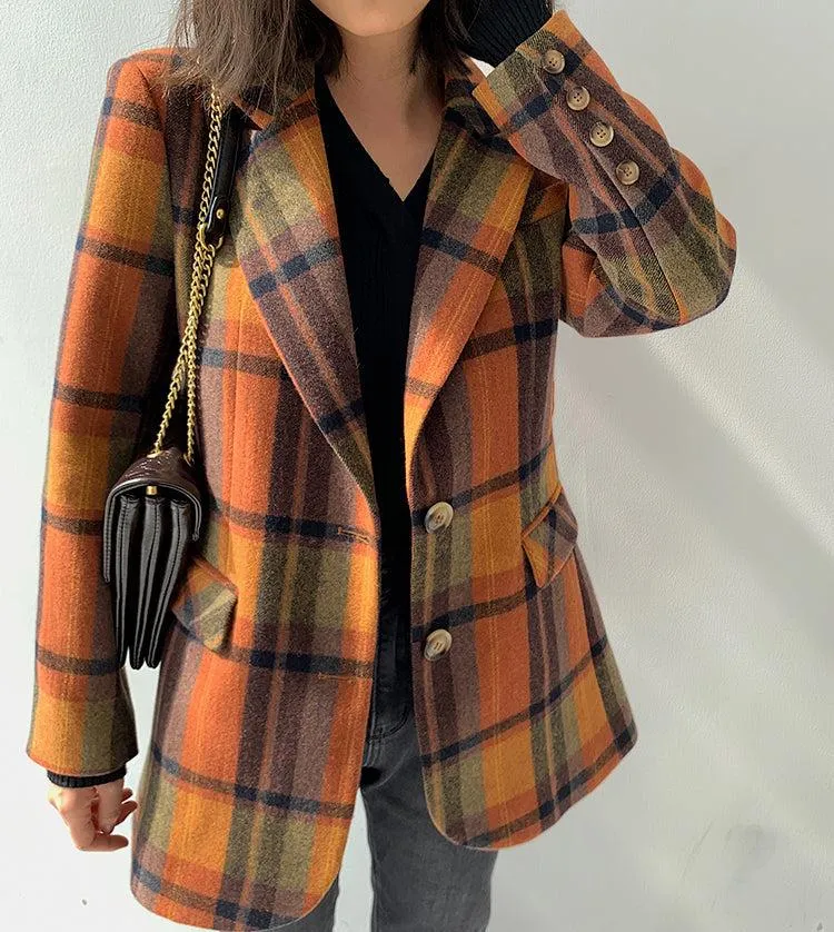 Plaid Wool Blazer Suit Coat