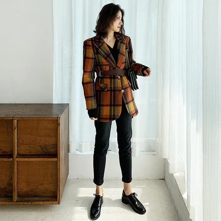 Plaid Wool Blazer Suit Coat