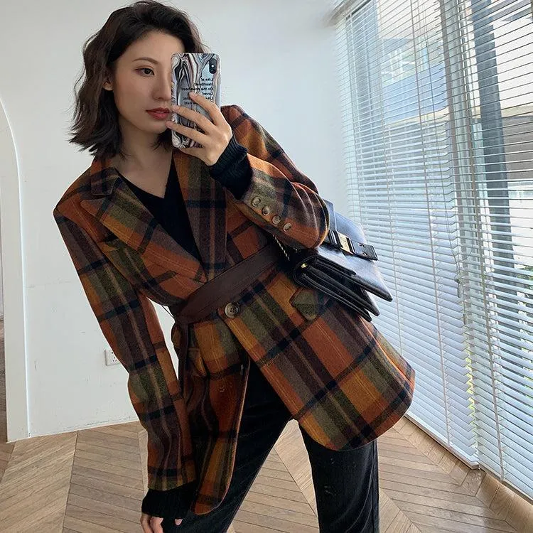 Plaid Wool Blazer Suit Coat