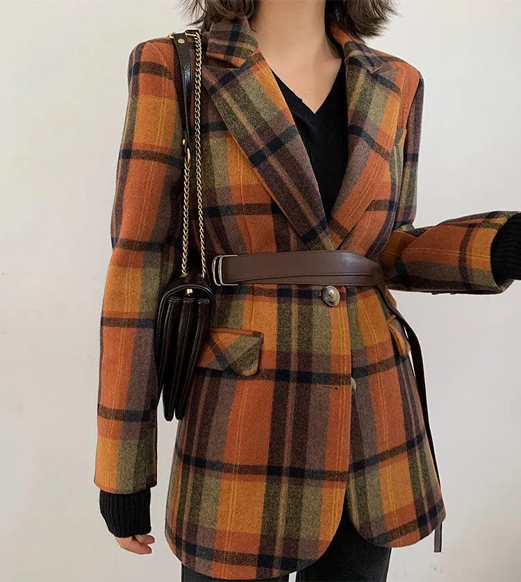 Plaid Wool Blazer Suit Coat