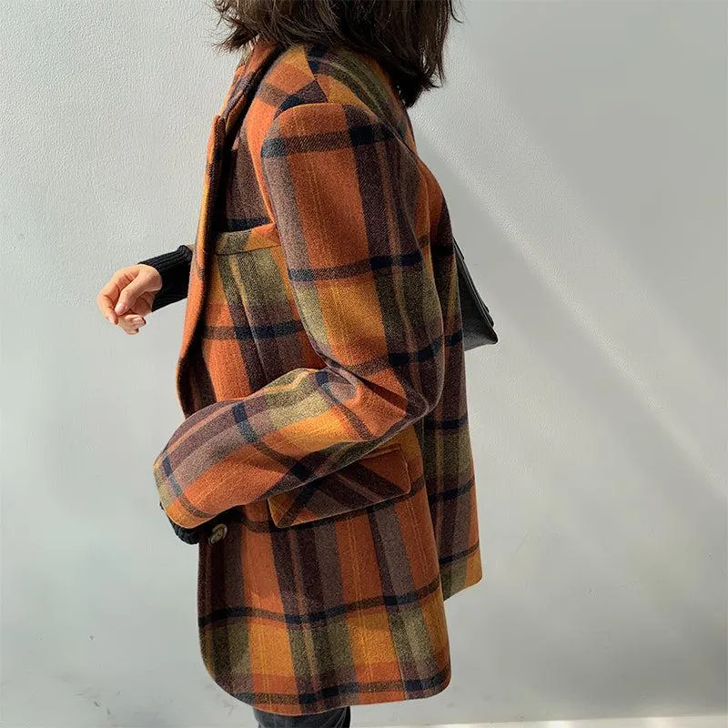 Plaid Wool Blazer Suit Coat