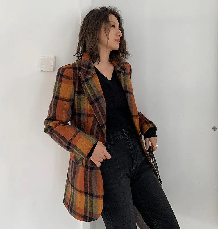 Plaid Wool Blazer Suit Coat