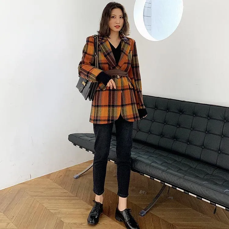 Plaid Wool Blazer Suit Coat