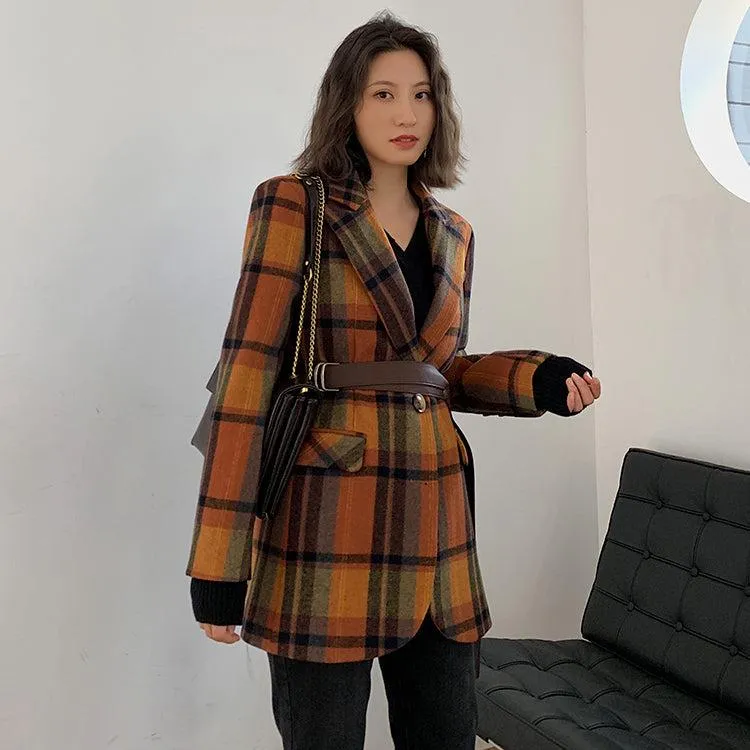 Plaid Wool Blazer Suit Coat