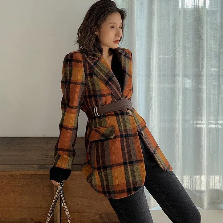 Plaid Wool Blazer Suit Coat